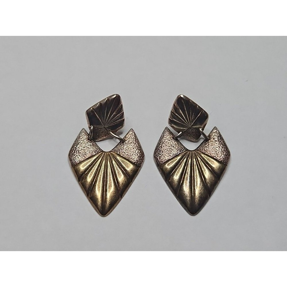 Vintage Silver/Gold Tone Leaf Pattern Dangle Earrings